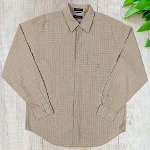 Nautica Shirt Men's Sz L Brown Long Sleeve Button Down Logo Textured Casual
